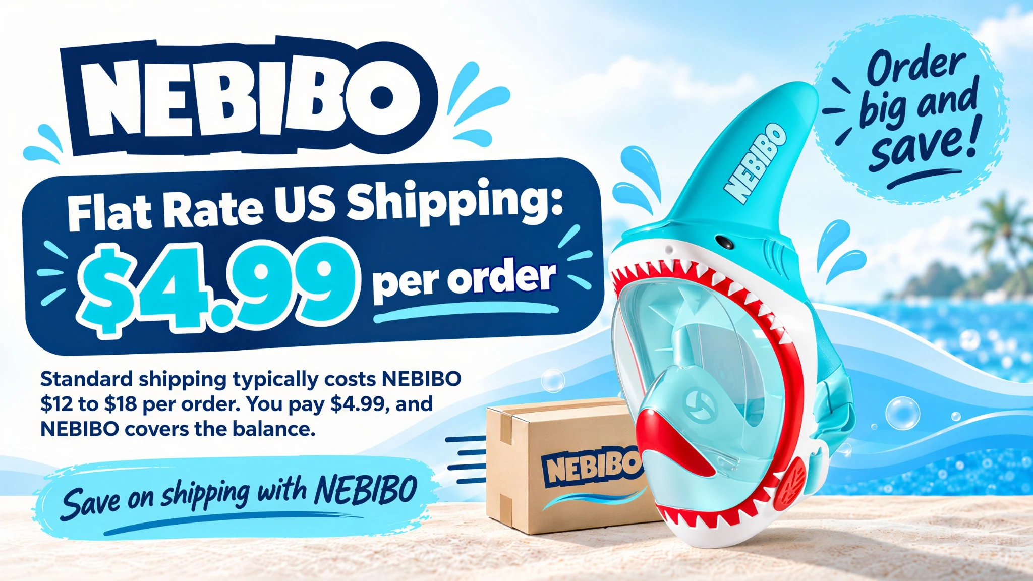 NEBIBO Flat Rate US Shipping, $4.99 per retail order